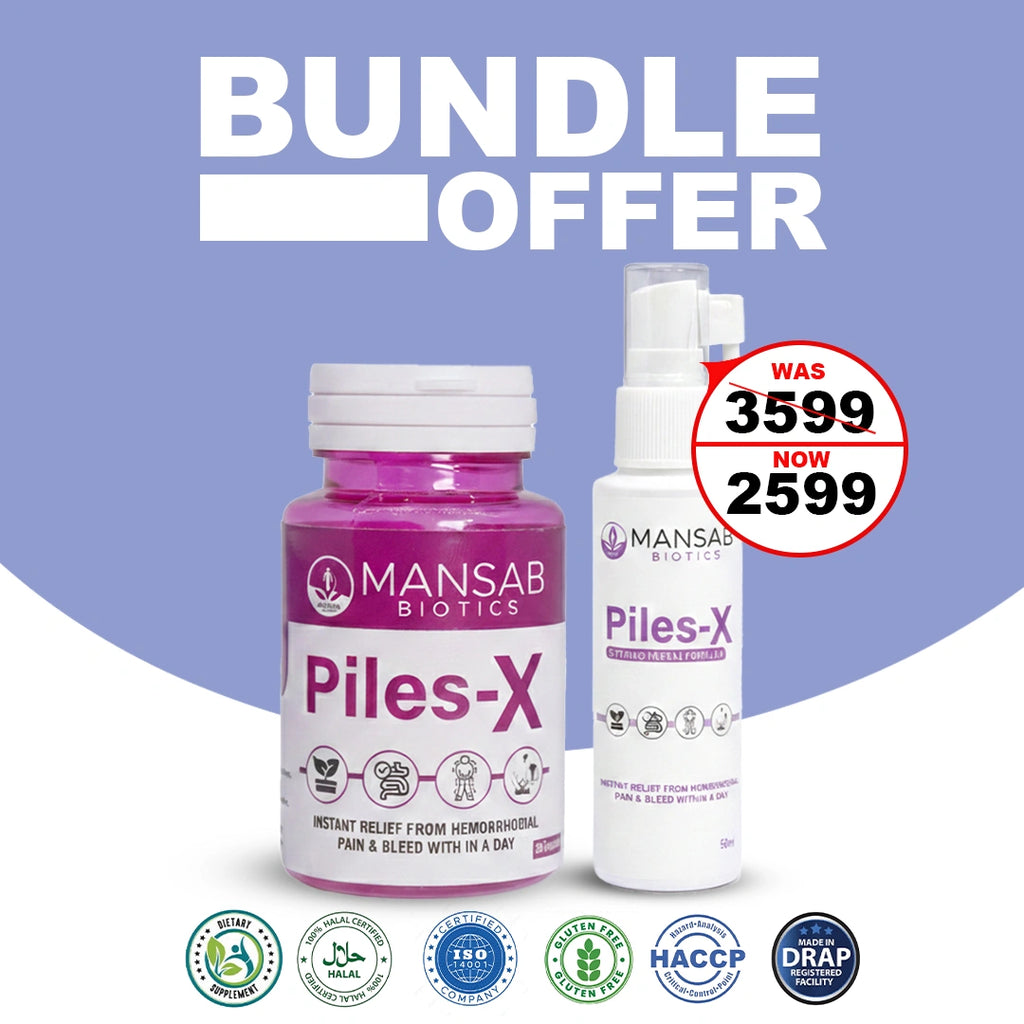 Piles-X Bundle (Oil Spray + Herbal Capsules) Mansabbiotics