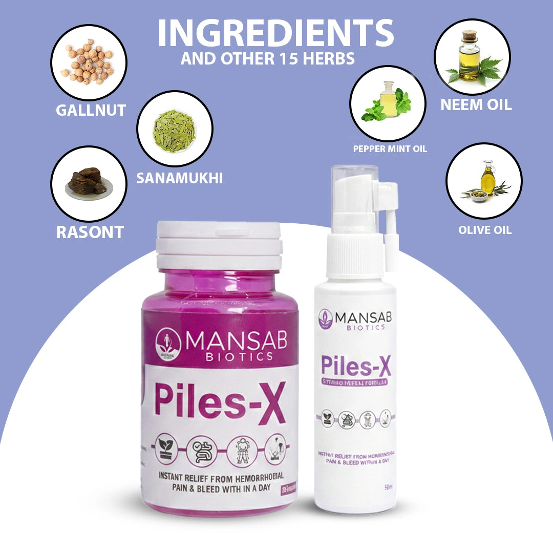 Piles-X Bundle (Oil Spray + Herbal Capsules) Mansabbiotics